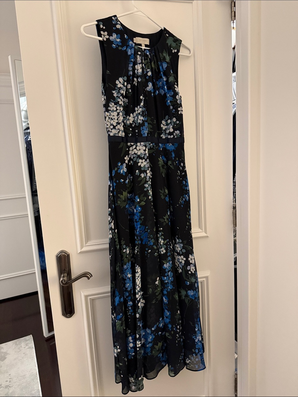 Black Maxi Dress with Blue & White Floral Print